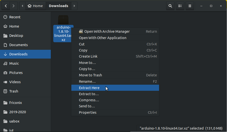 Locate and extract the Arduino archive