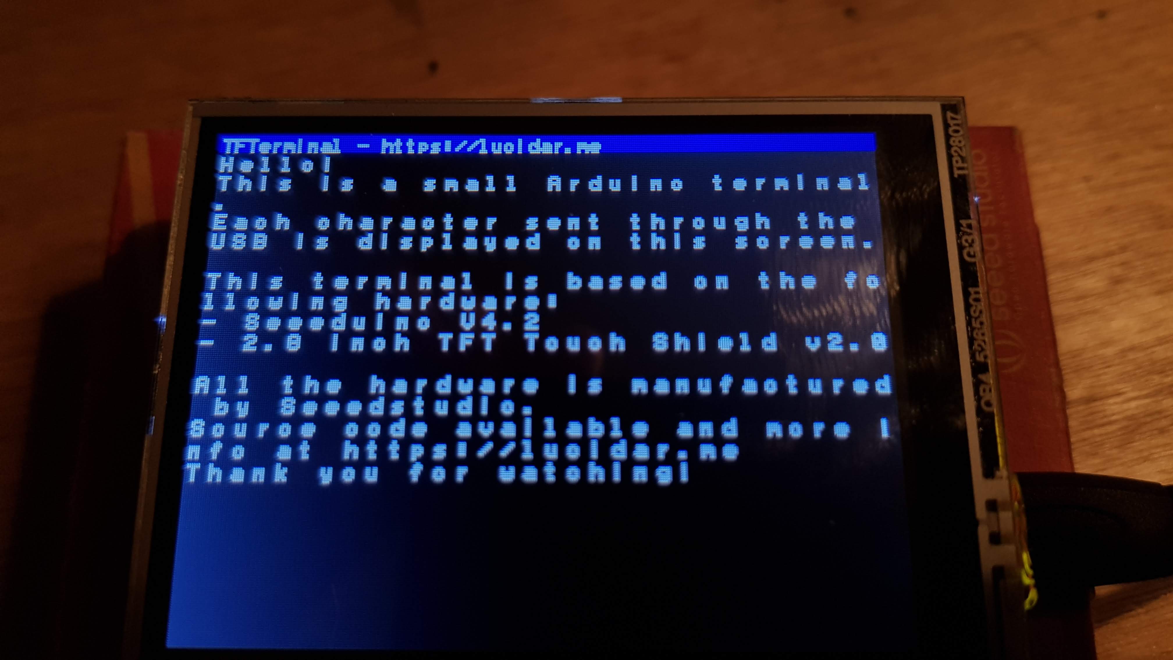 Seeeduino / Arduino terminal on TFT touch screen