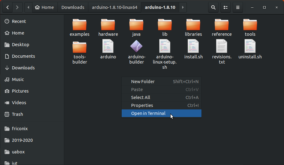 Open Arduino folder in terminal