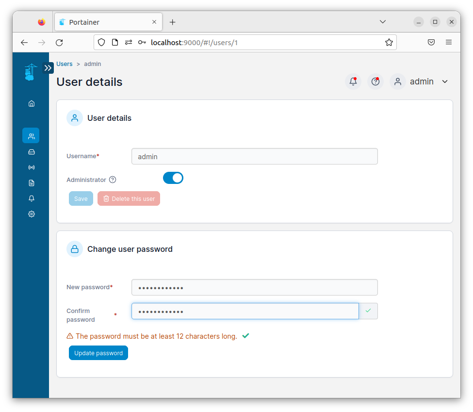 Reset portainer password