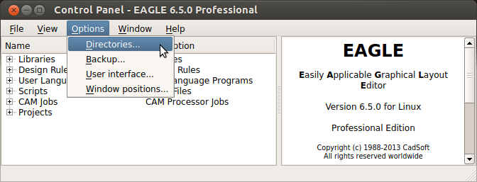 Directories menu