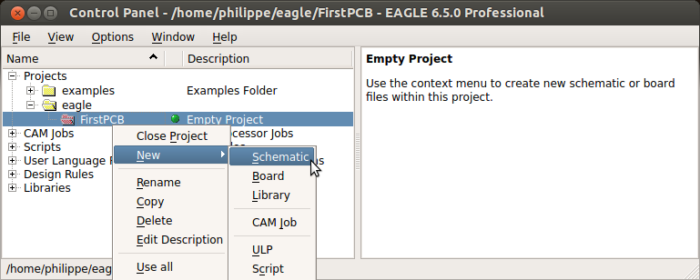 Create a new schematic for the project