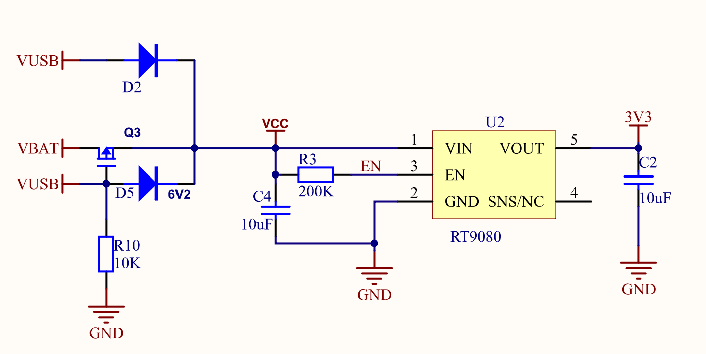 Schematic of the voltage regulator on the FireBeetle DFR0654