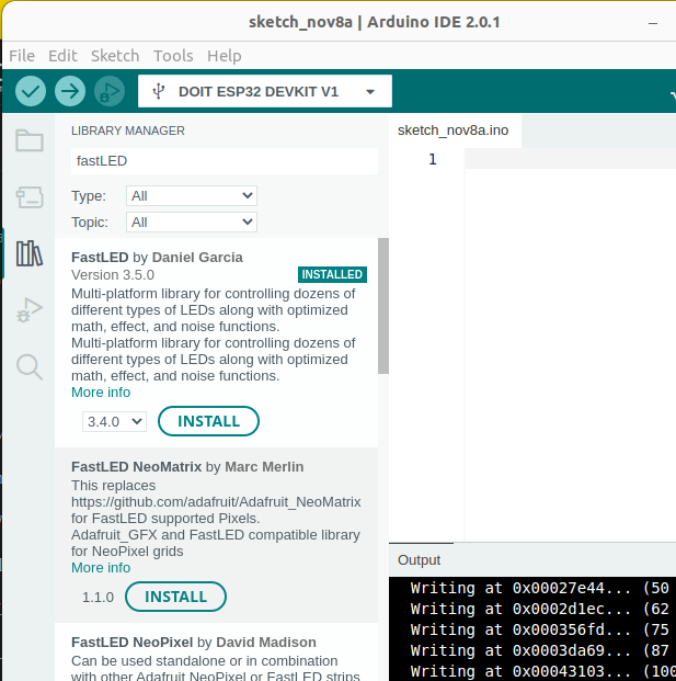 FastLED library in the Arduino IDE Library Manager