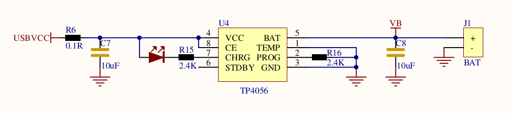 Schematic of the battery charger TP4056 on the FireBeetle DFR0478