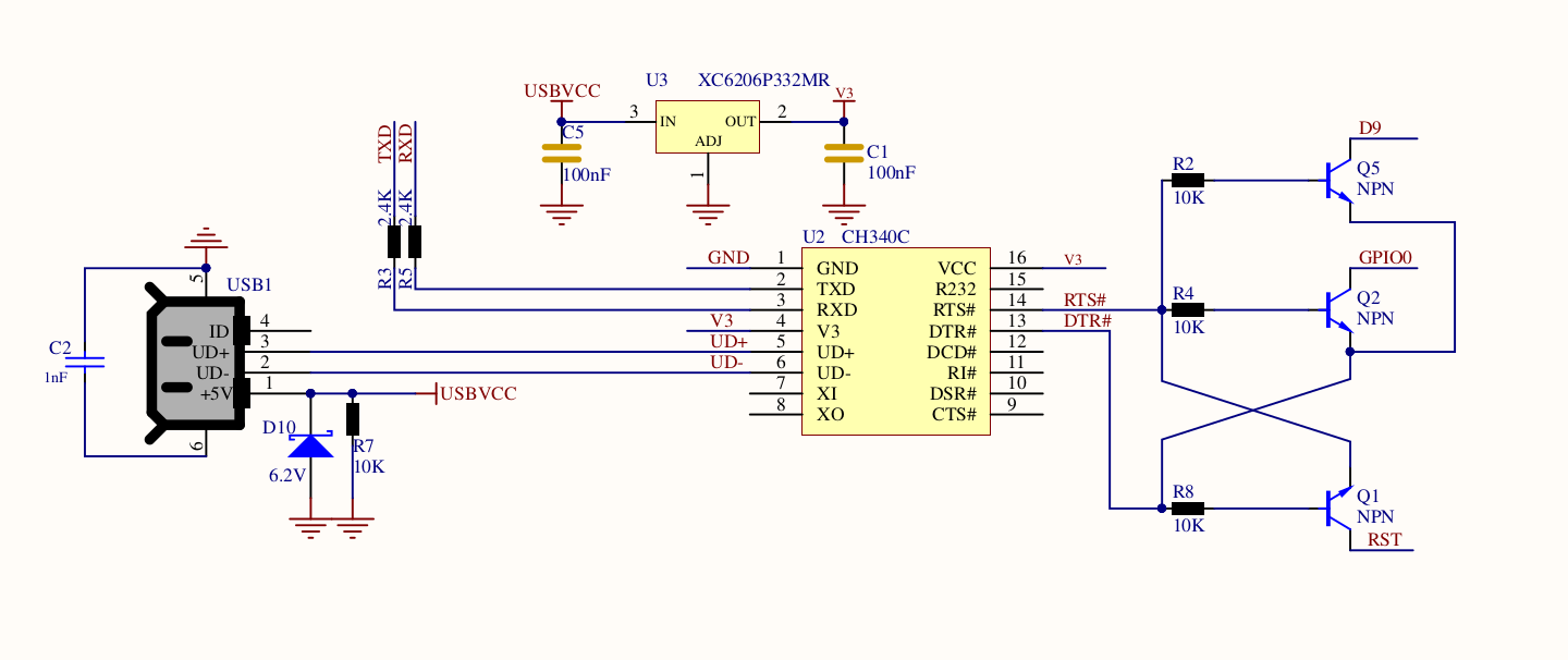 Schematic of the USB to serial converter on the FireBeetle DFR0478