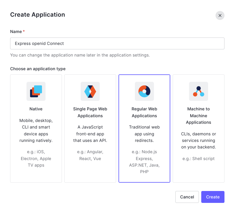 Create a new web application on Auth0 web site