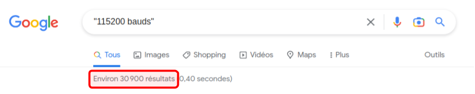 Number of results in Google for each transmission speed