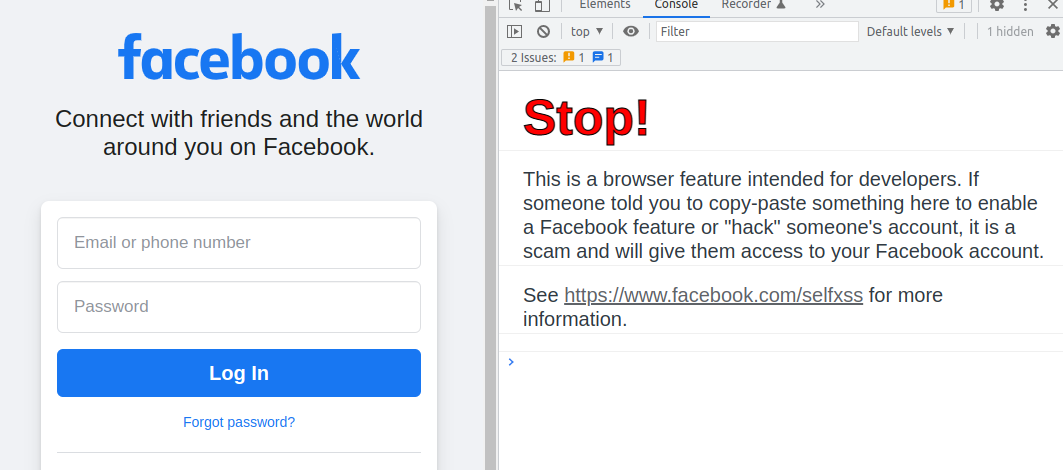 Prevention message in the Facebook console