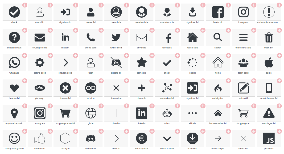 Large collection of vector icons for web developpers