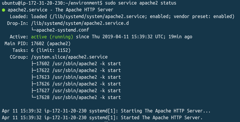 Apache server is active and running