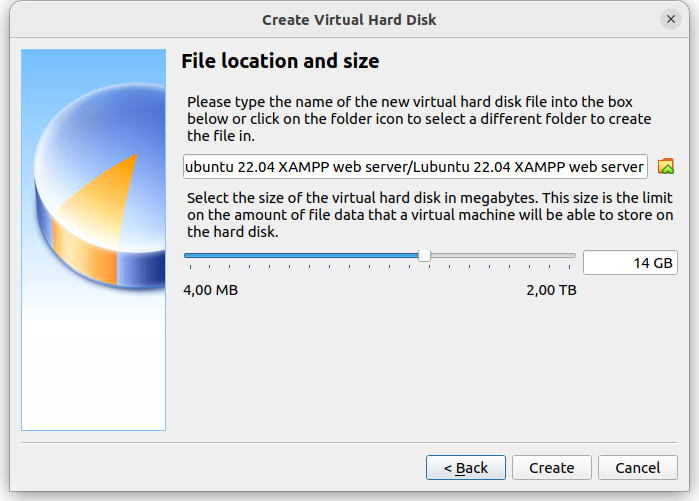 Select disk size and location
