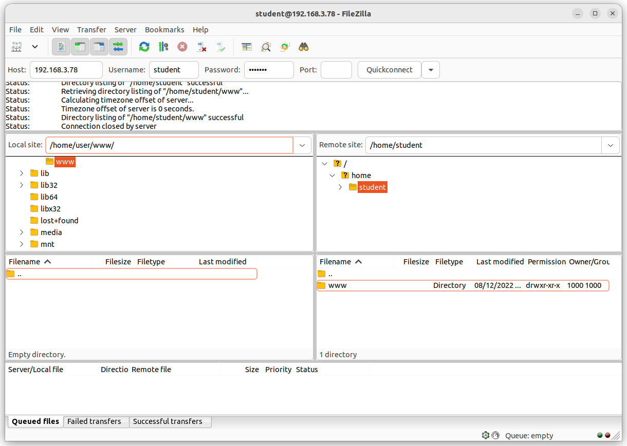 First remote connection to the ftp server