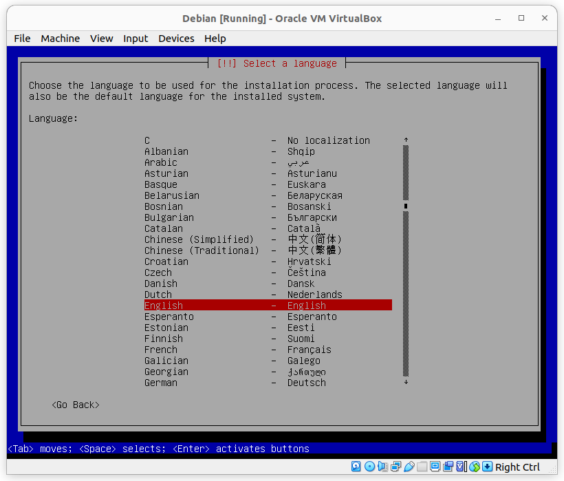 Debian 11 select installation language