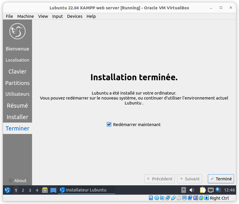 Restart Lubuntu after installation