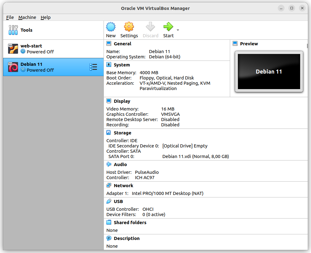 The new machine appears in the VirtualBox window