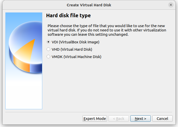 Choose the type of file for the new virtual hard disk