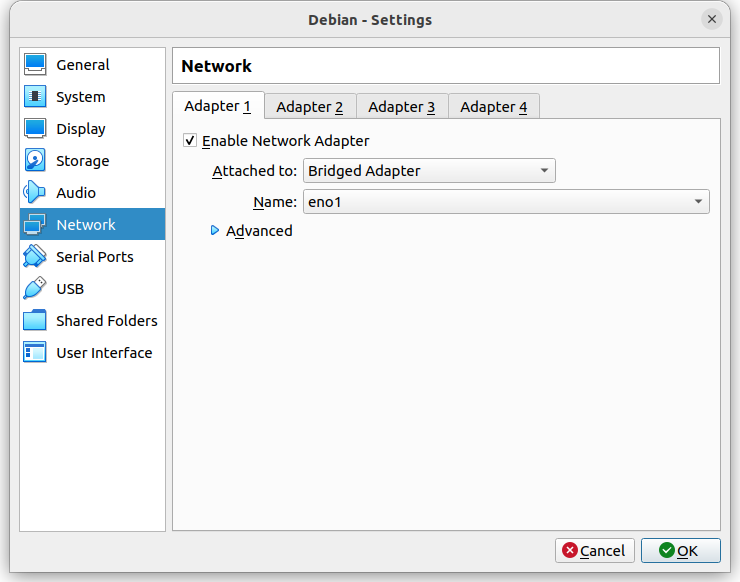 Select bridged adapter in the VirtualBox network settings