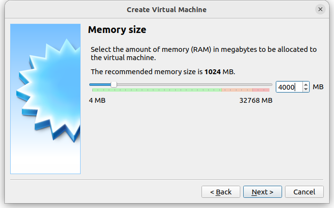 Set memory size for the new virtual machine