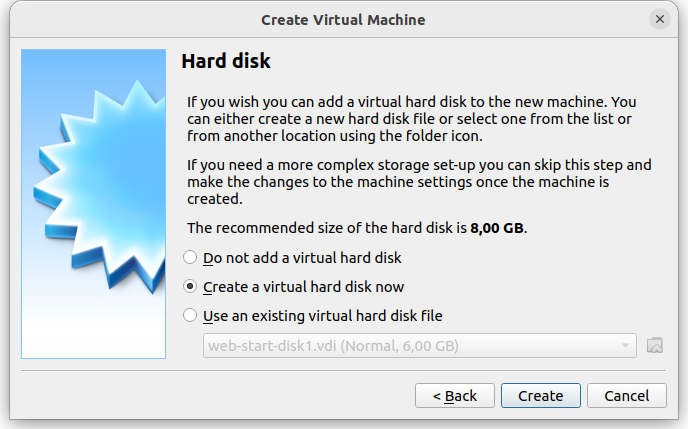 Create a virtual hard disk in VirtualBox