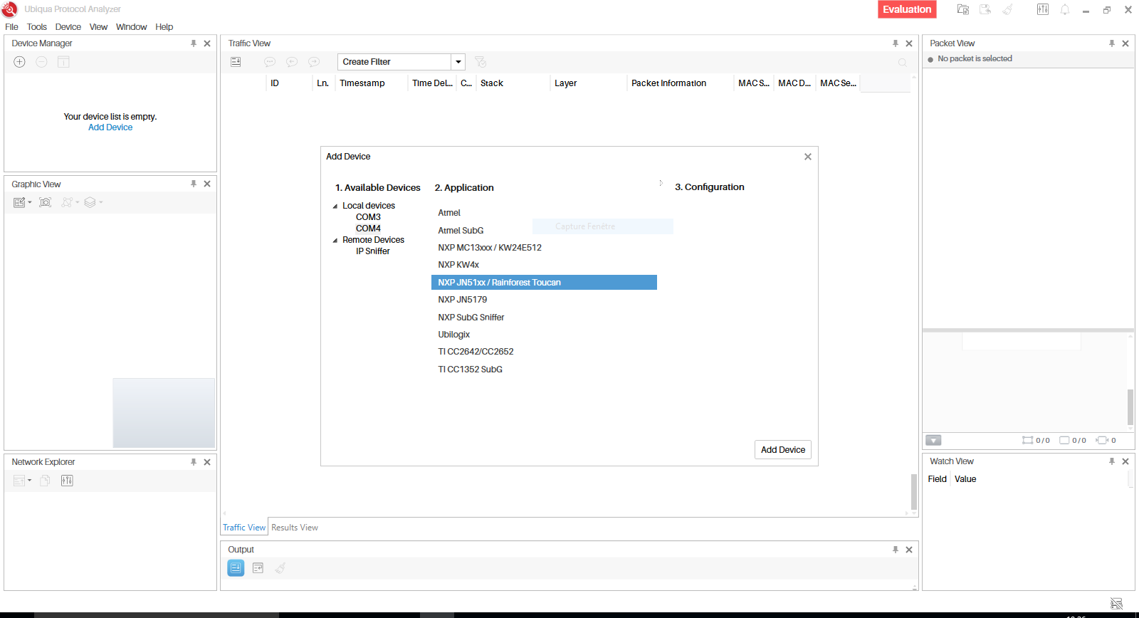 Configure the USB dongle in Ubiqua protocol analyser