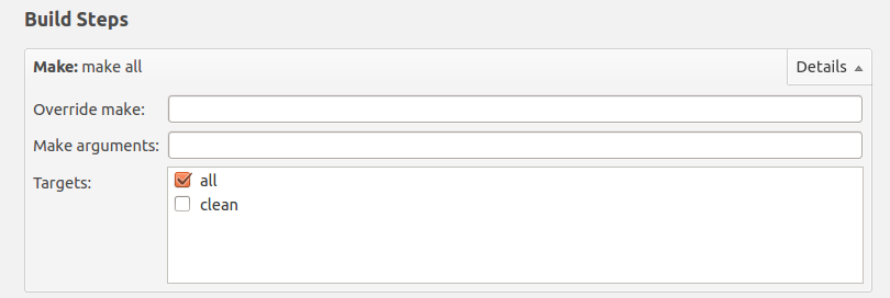 Selectionner Make all dans le menu build steps de Qt Creator
