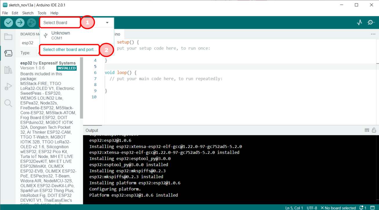 Ouvrir le menu pour sélectionner un carte dans l'IDE Arduino