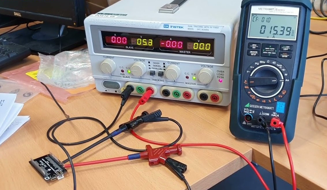 Setup utilisé pour mesurer le courant des ESP32