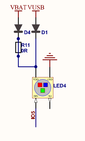 Schéma de la led RGB intégrée sur la carte FireBeetle DFR0654