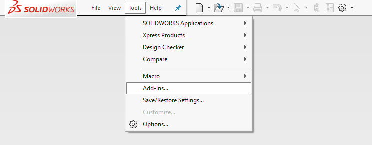 Menu compléments dans Solidworks 2016