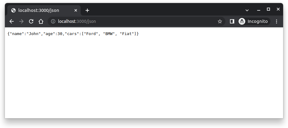 Contenu JSON servi par le serveur web http créé avec Node.js