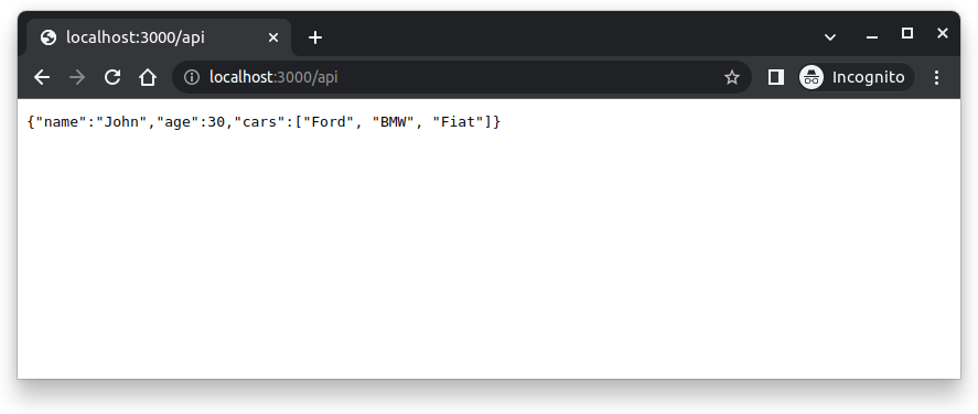 Données JSON retournées sur http://localhost:3000/api