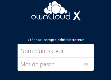 Première configuration d'ownCLoud: création du compte administrateur