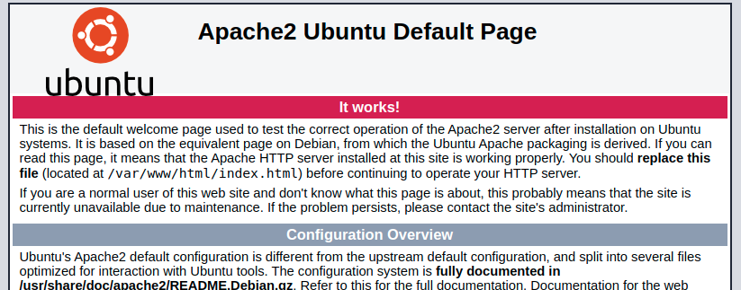 Le serveur Apache fonctionnel avant l'installation d'ownCloud