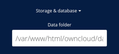 Première configuration d'ownCLoud: spécifier le dossier de données