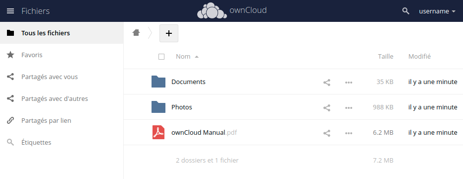 L'interface ownCLoud installée et fonctionnelle