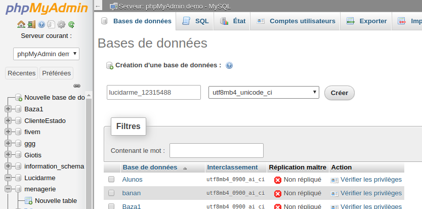 Création d'une base de données dans phpMyAdmin