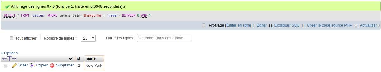 Exemple de requête SQL avec la distance de Levenshtein