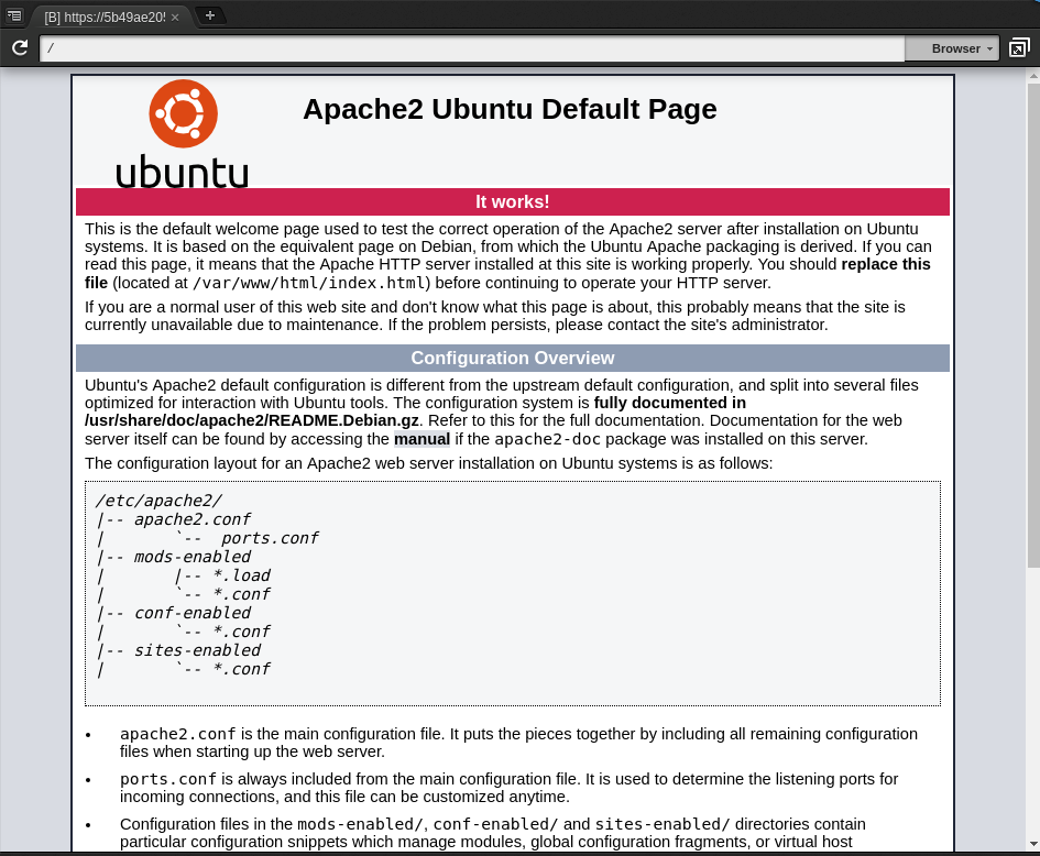 Previsualisation du serveur Apache dans le navigateur de l'IDE